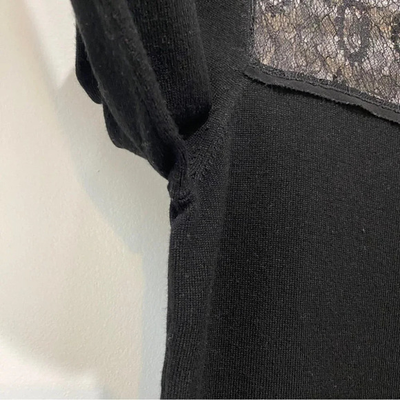 WHBM Lace Keyhole Neck and Ribbed Black Fitted 3/4 Sleeve Sweater Size S - Picture 3 of 15